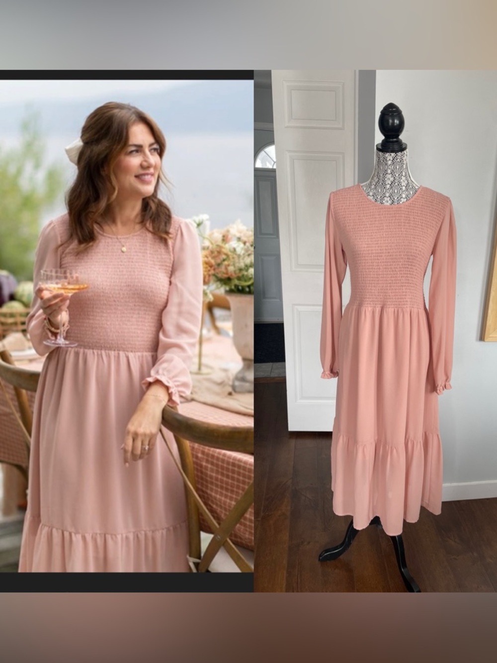 Viral 2XL Jillian Harris Mad About Style Smocked Tired Midi Dress. Blush Pink.